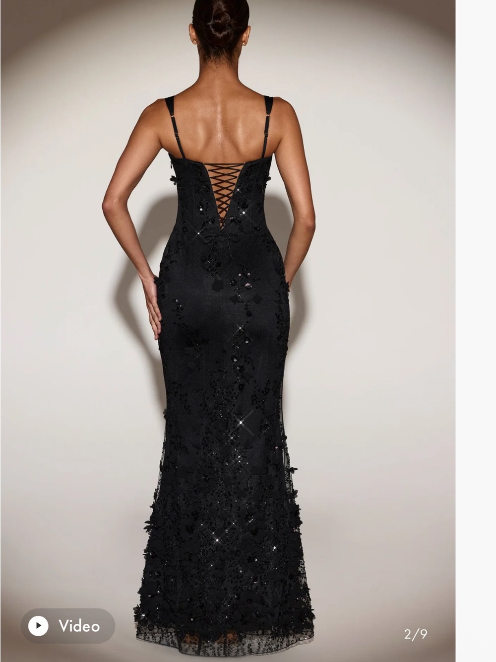 Oh Polly Vasanta Embellished Appliqué Soft-Scoop Corset Gown 10 Black NWT Maxi - Picture 3 of 14